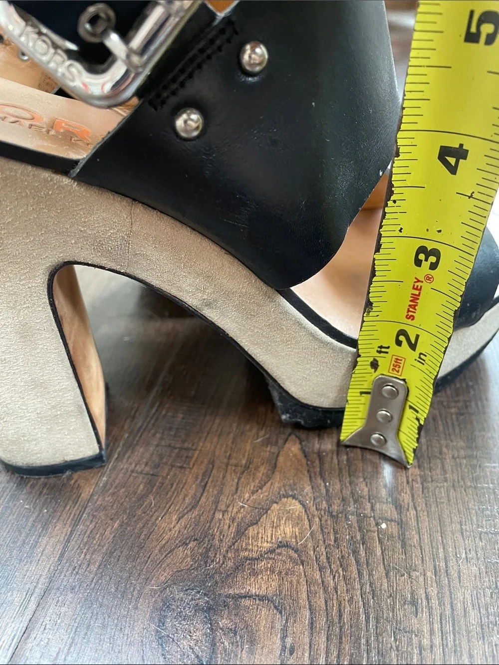 Michael Kors Black Leather Wide-Strap Block Heel Sandals